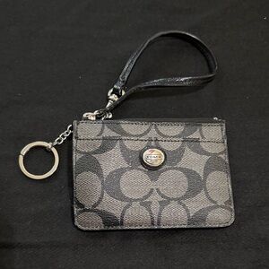Coach Signature Monogram Black and Gray coin purse Keychain